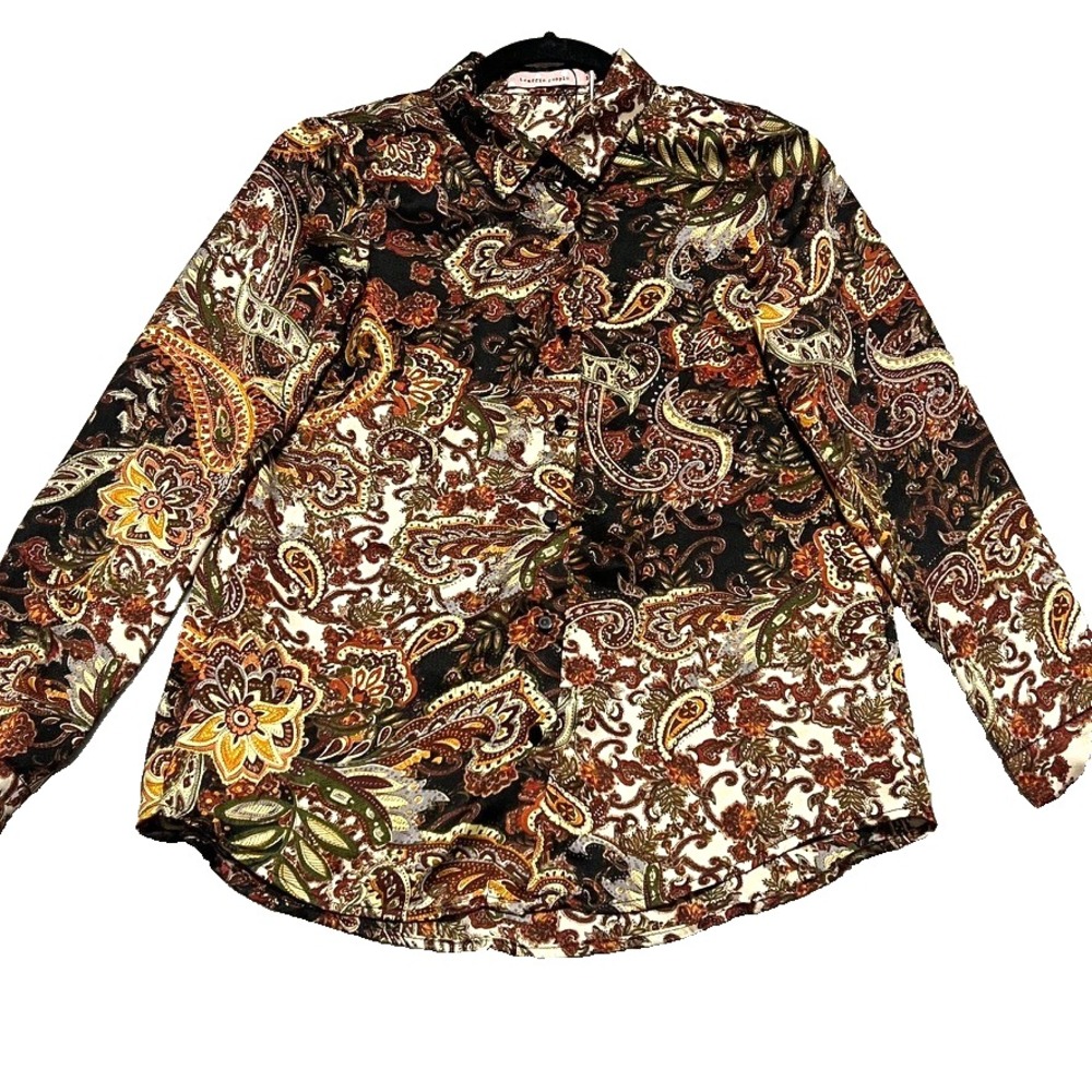 Traffic People Paisley Button Down Blouse Women's XS Long Sleeve Fall Boho Top